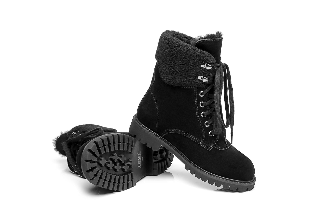 Australian Shepherd UGG Women Sheepskin Wool Fashion Chunky Boots Mina Water Resistant-Boots-PEROZ Accessories