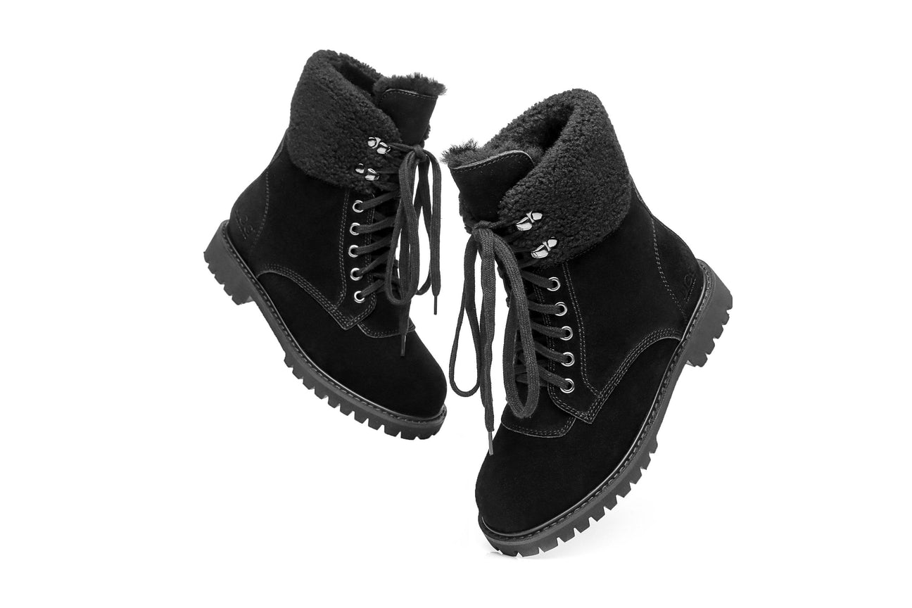 Australian Shepherd UGG Women Sheepskin Wool Fashion Chunky Boots Mina Water Resistant-Boots-PEROZ Accessories