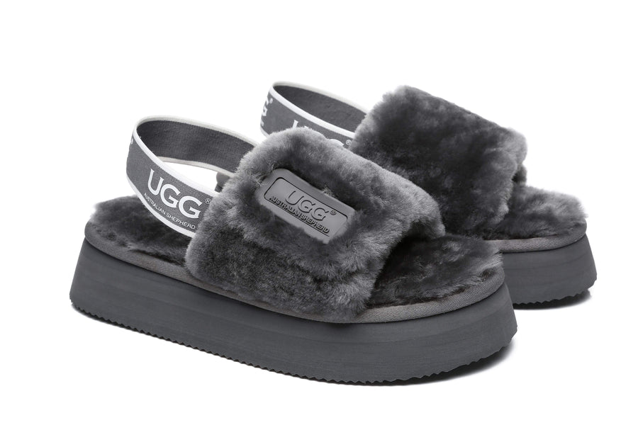 Australian Shepherd AS UGG Women High Platform Fluffy Slides Poppin-Slides-PEROZ Accessories