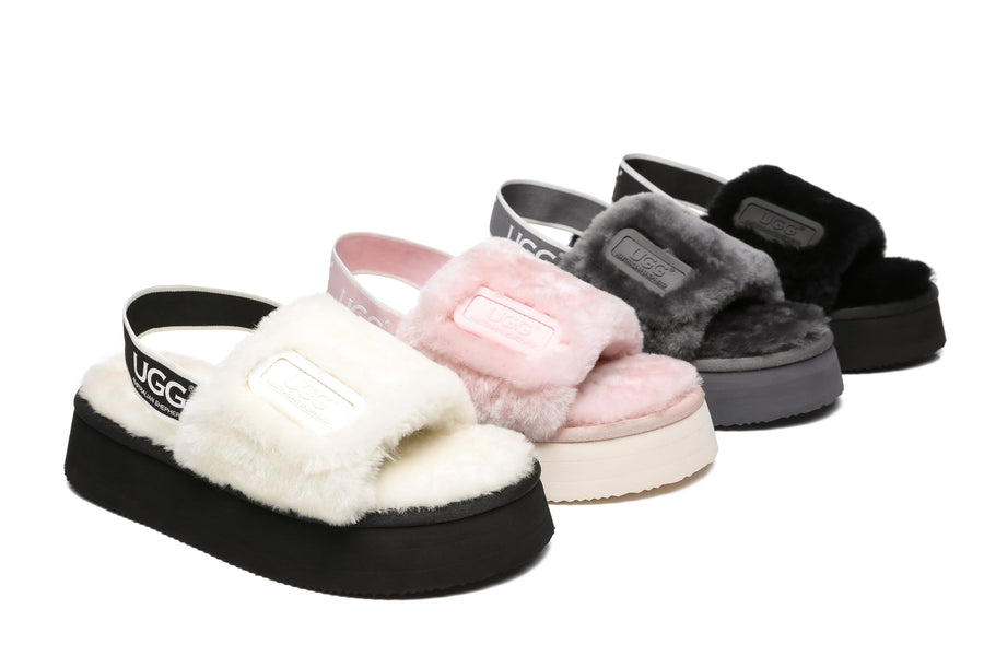 Australian Shepherd AS UGG Women High Platform Fluffy Slides Poppin-Slides-PEROZ Accessories
