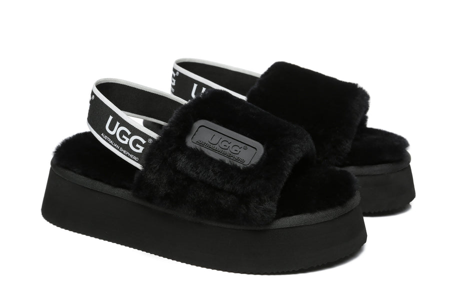 Australian Shepherd AS UGG Women High Platform Fluffy Slides Poppin-Slides-PEROZ Accessories