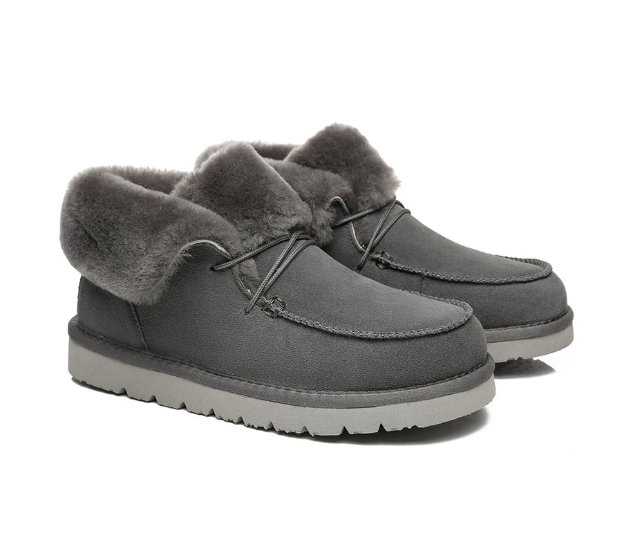 Australian Shepherd Women Mini Ugg Alaina Casual Ankle Ugg Boots with Wool Collar-Boots-PEROZ Accessories
