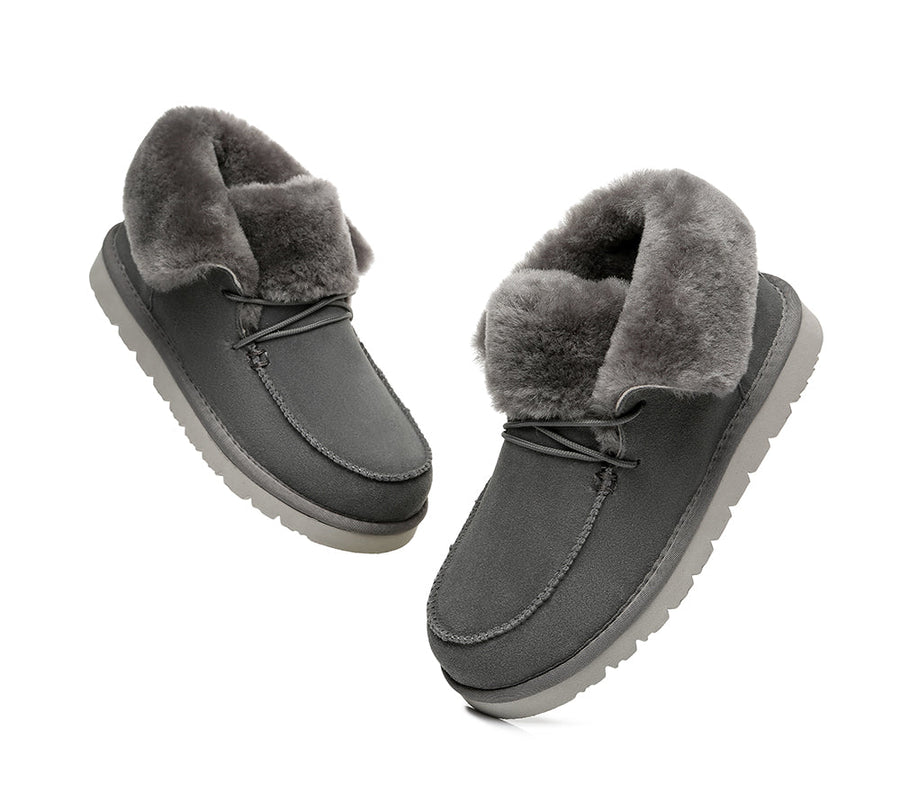 Australian Shepherd Women Mini Ugg Alaina Casual Ankle Ugg Boots with Wool Collar-Boots-PEROZ Accessories