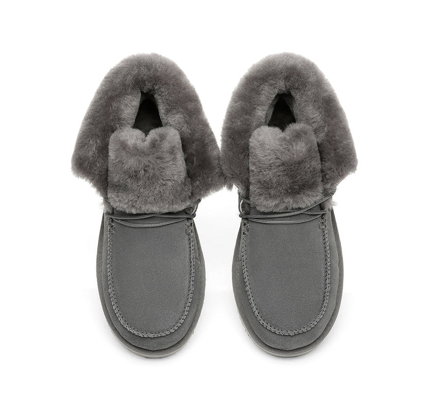 Australian Shepherd Women Mini Ugg Alaina Casual Ankle Ugg Boots with Wool Collar-Boots-PEROZ Accessories