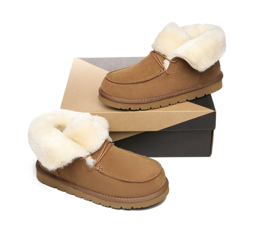 Australian Shepherd Women Mini Ugg Alaina Casual Ankle Ugg Boots with Wool Collar-Boots-PEROZ Accessories