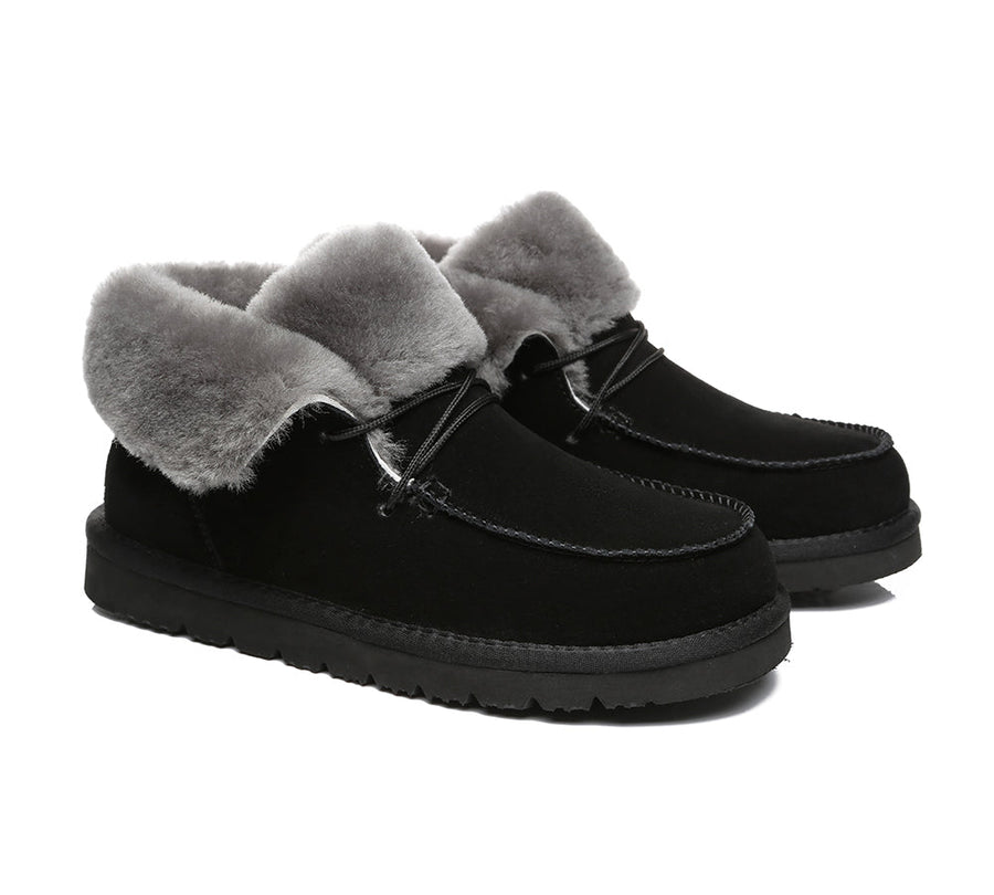 Australian Shepherd Women Mini Ugg Alaina Casual Ankle Ugg Boots with Wool Collar-Boots-PEROZ Accessories