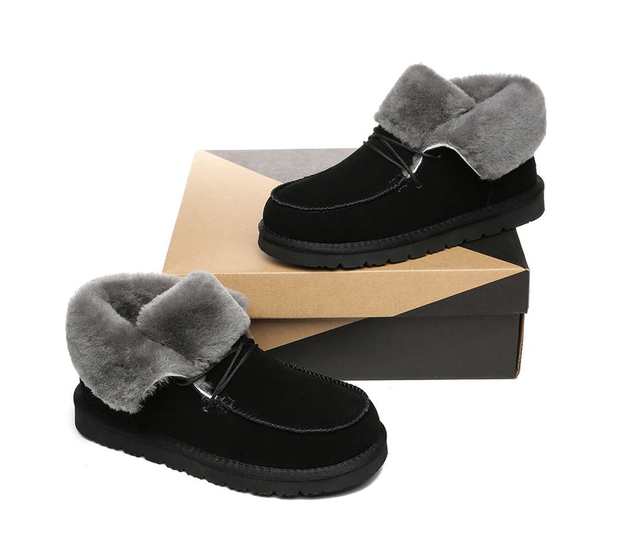 Australian Shepherd Women Mini Ugg Alaina Casual Ankle Ugg Boots with Wool Collar-Boots-PEROZ Accessories