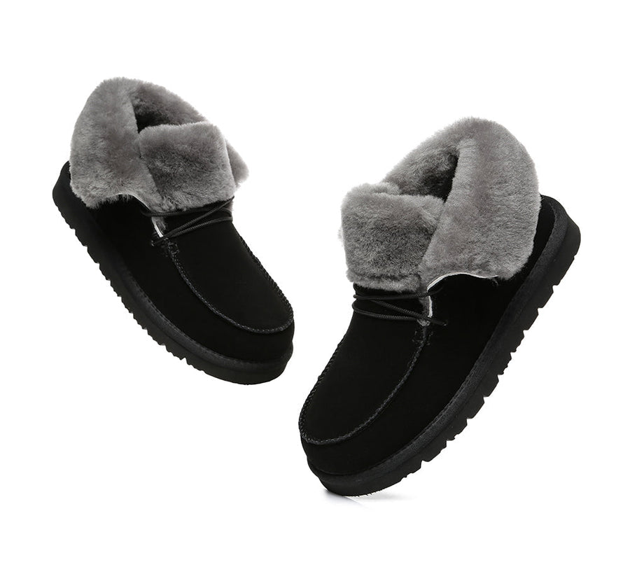 Australian Shepherd Women Mini Ugg Alaina Casual Ankle Ugg Boots with Wool Collar-Boots-PEROZ Accessories