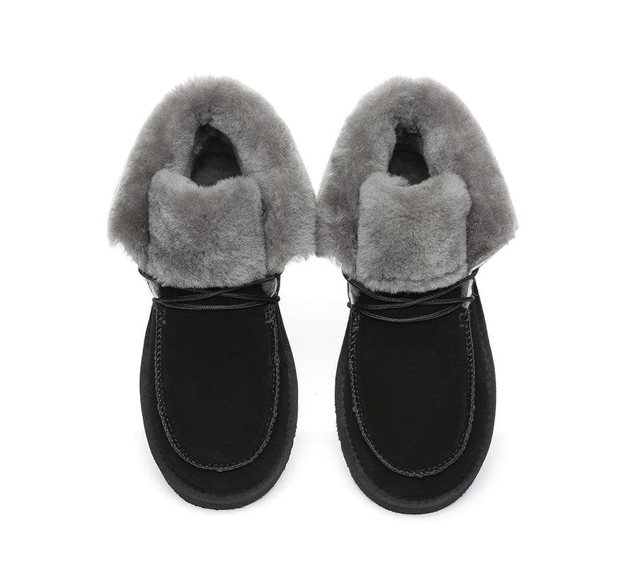 Australian Shepherd Women Mini Ugg Alaina Casual Ankle Ugg Boots with Wool Collar-Boots-PEROZ Accessories