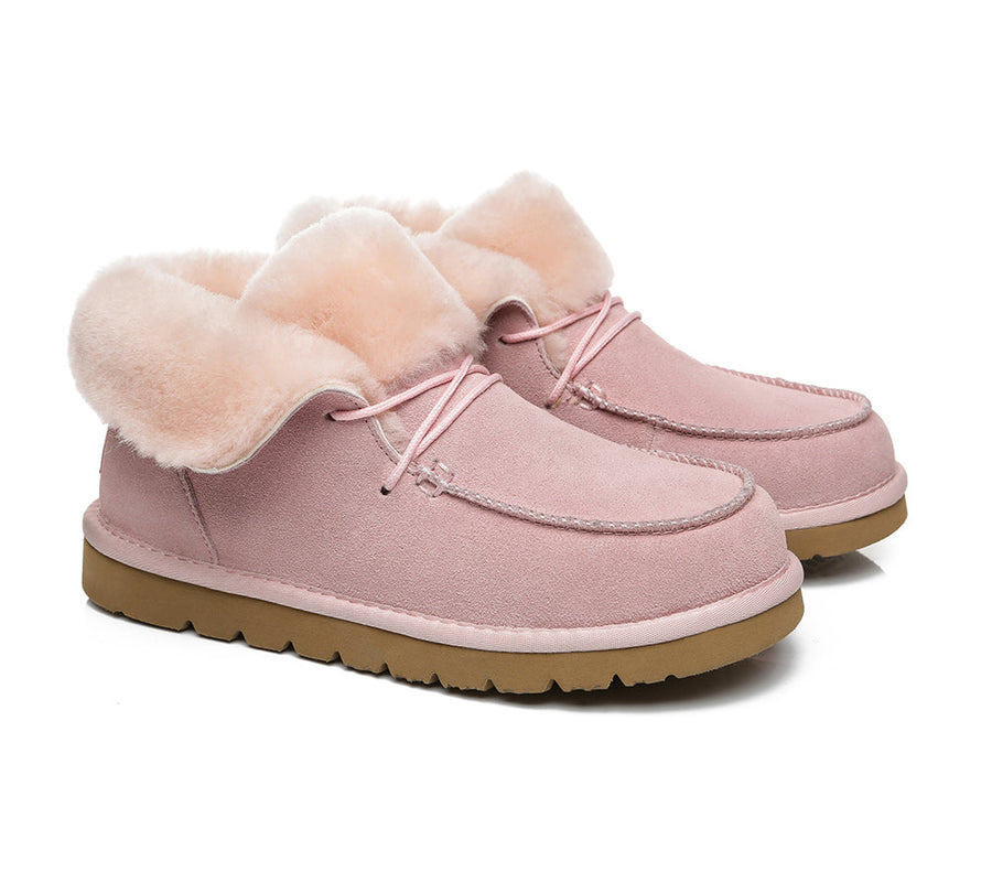 Australian Shepherd Women Mini Ugg Alaina Casual Ankle Ugg Boots with Wool Collar-Boots-PEROZ Accessories