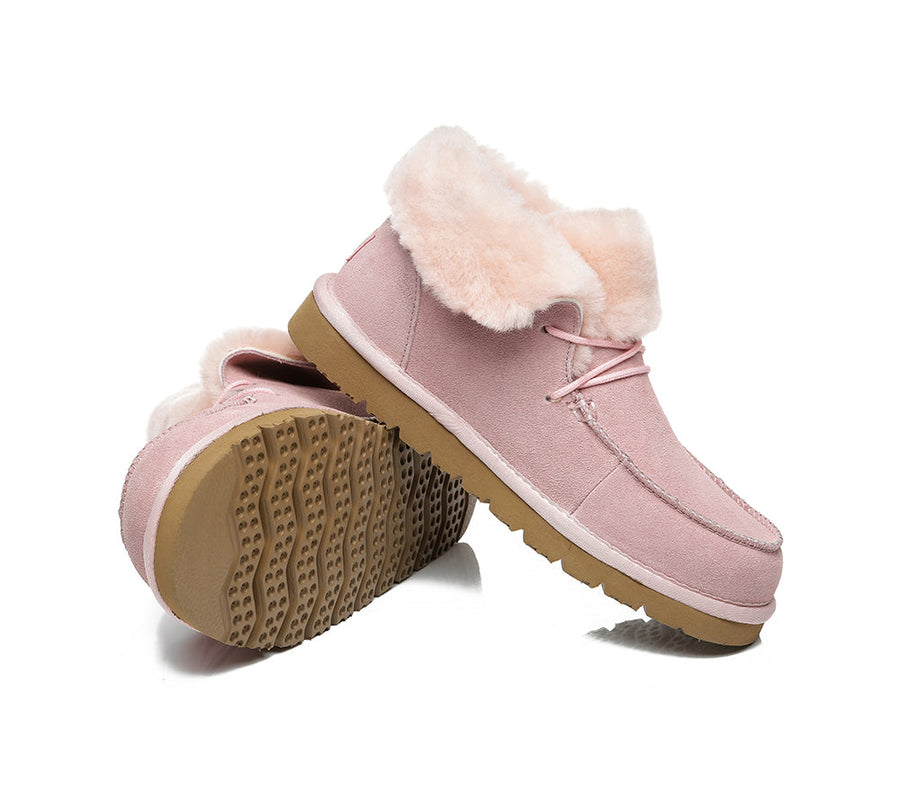 Australian Shepherd Women Mini Ugg Alaina Casual Ankle Ugg Boots with Wool Collar-Boots-PEROZ Accessories