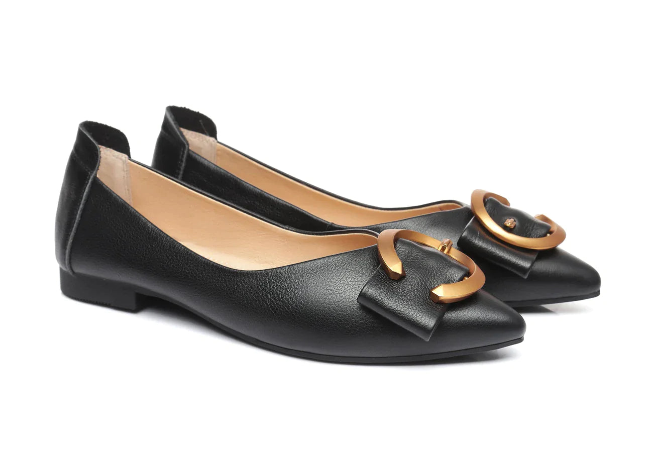 Australian Shepherd Pari Pointed Toe Ballet Flat with Metal Buckle Décor-Flats-PEROZ Accessories