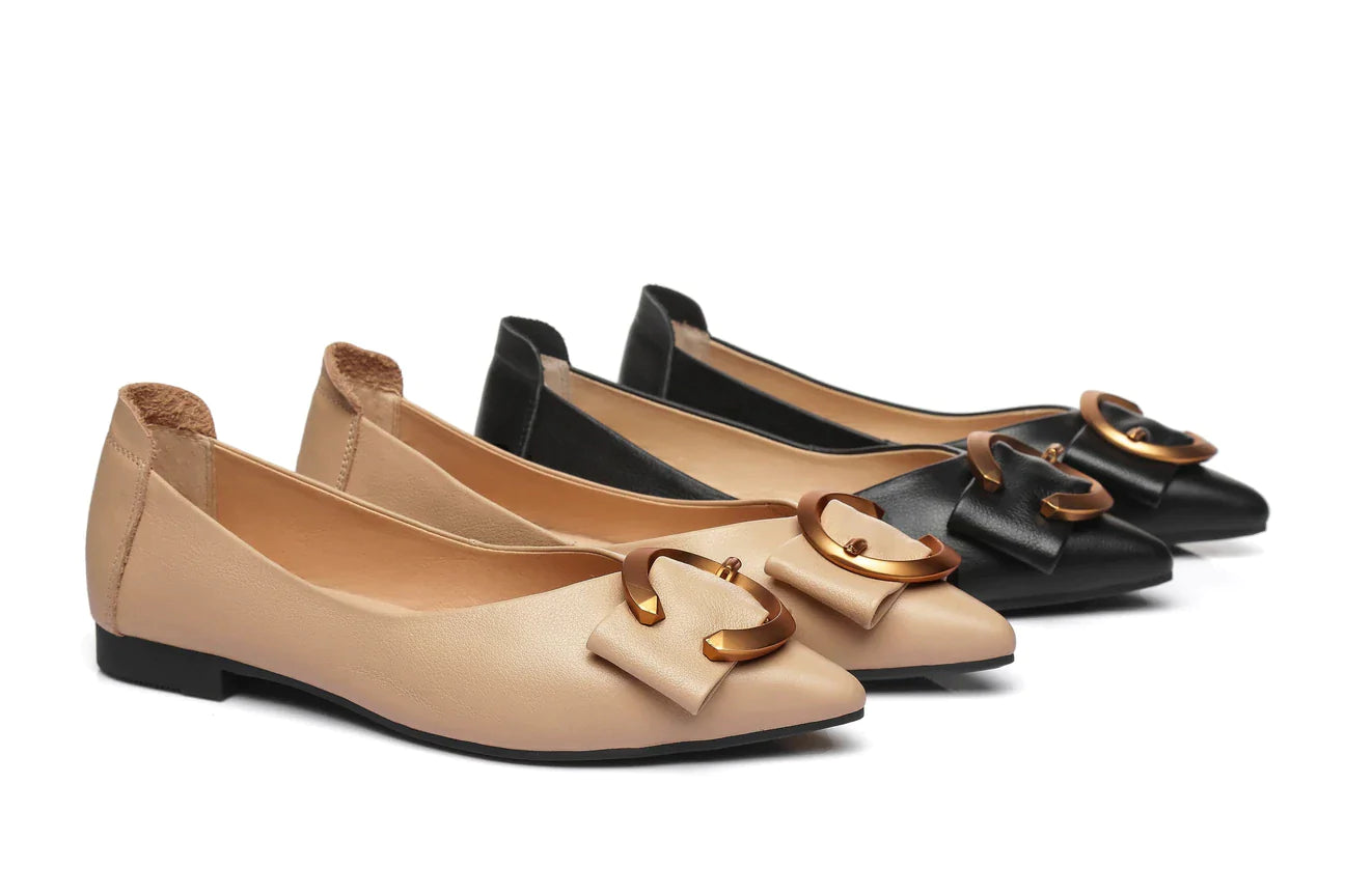 Australian Shepherd Pari Pointed Toe Ballet Flat with Metal Buckle Décor-Flats-PEROZ Accessories