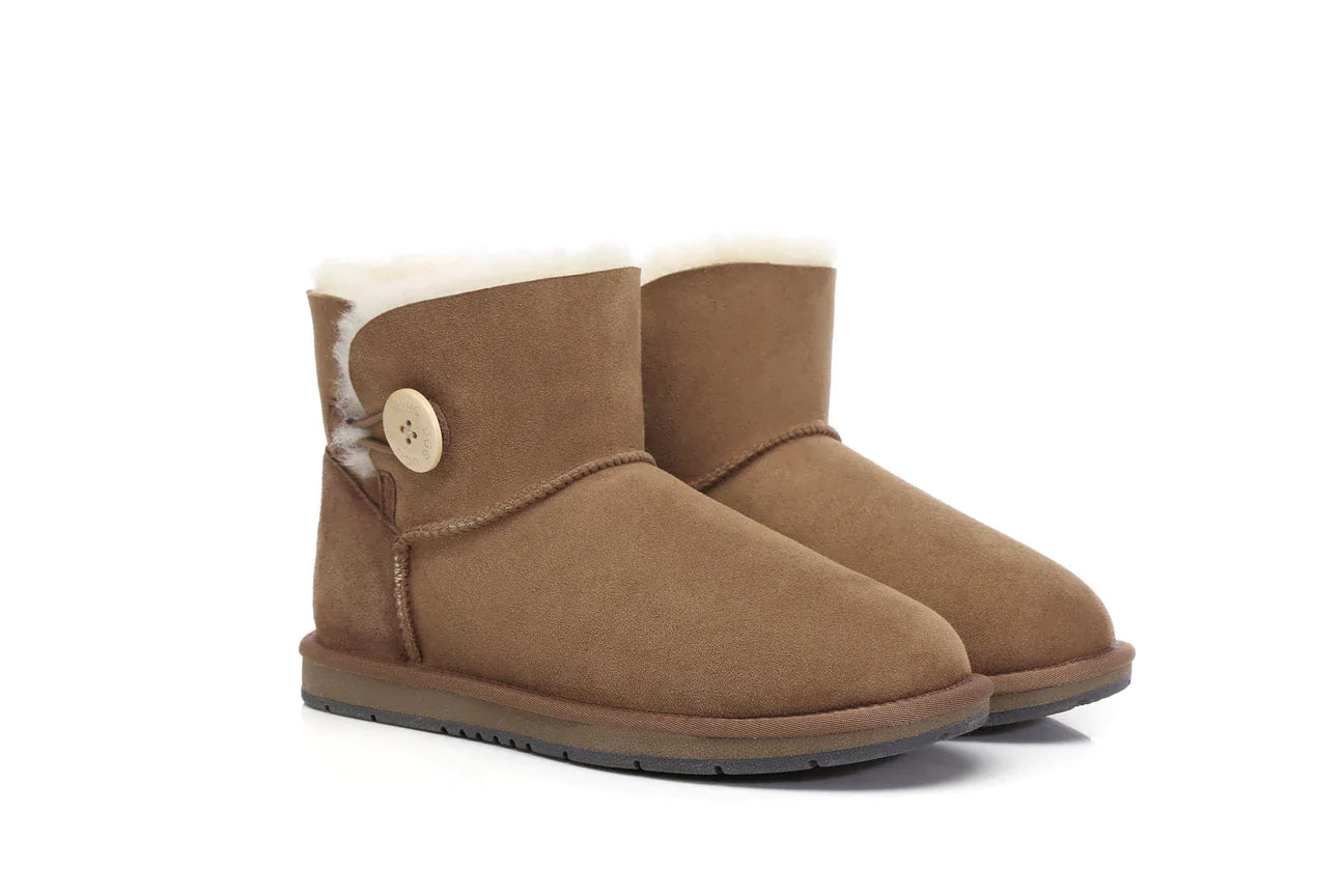 Australian Shepherd Double-Faced Sheepskin UGG Boots Mini Button-Boots-PEROZ Accessories