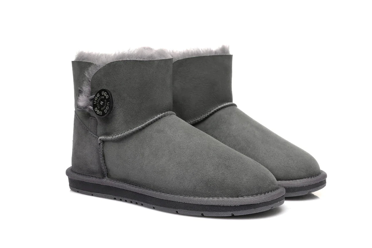 Australian Shepherd Double-Faced Sheepskin UGG Boots Mini Button-Boots-PEROZ Accessories