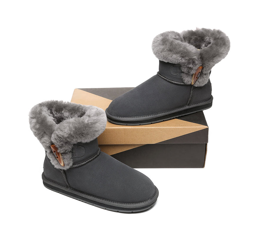 Australian Shepherd UGG Boots Mini Women Tiara Sheepskin Horn Toggle Closure-Boots-PEROZ Accessories