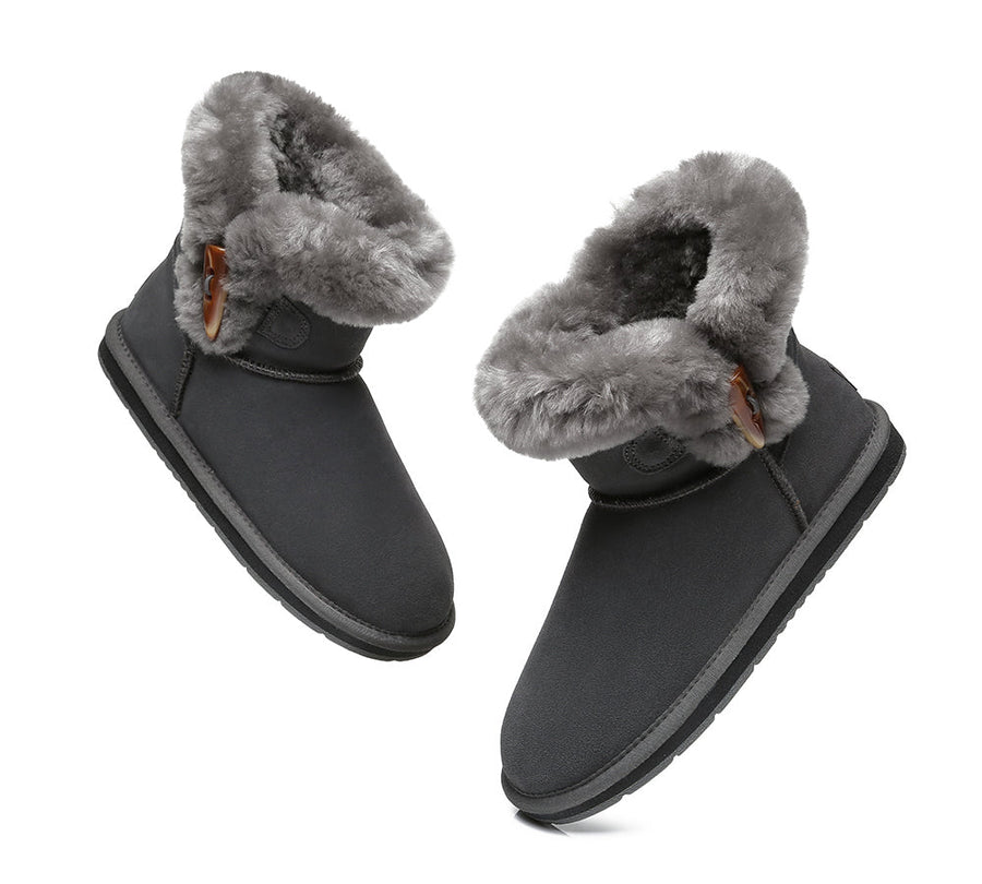 Australian Shepherd UGG Boots Mini Women Tiara Sheepskin Horn Toggle Closure-Boots-PEROZ Accessories