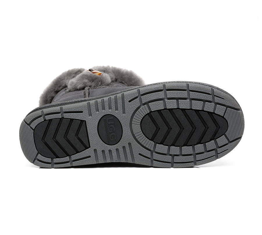 Australian Shepherd UGG Boots Mini Women Tiara Sheepskin Horn Toggle Closure-Boots-PEROZ Accessories