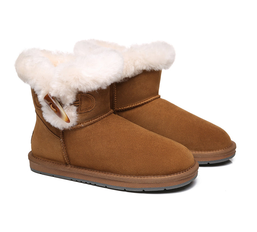 Australian Shepherd UGG Boots Mini Women Tiara Sheepskin Horn Toggle Closure-Boots-PEROZ Accessories