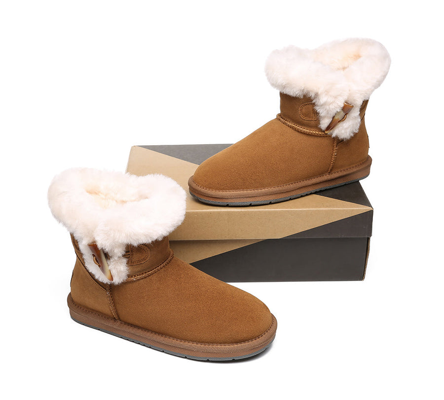 Australian Shepherd UGG Boots Mini Women Tiara Sheepskin Horn Toggle Closure-Boots-PEROZ Accessories