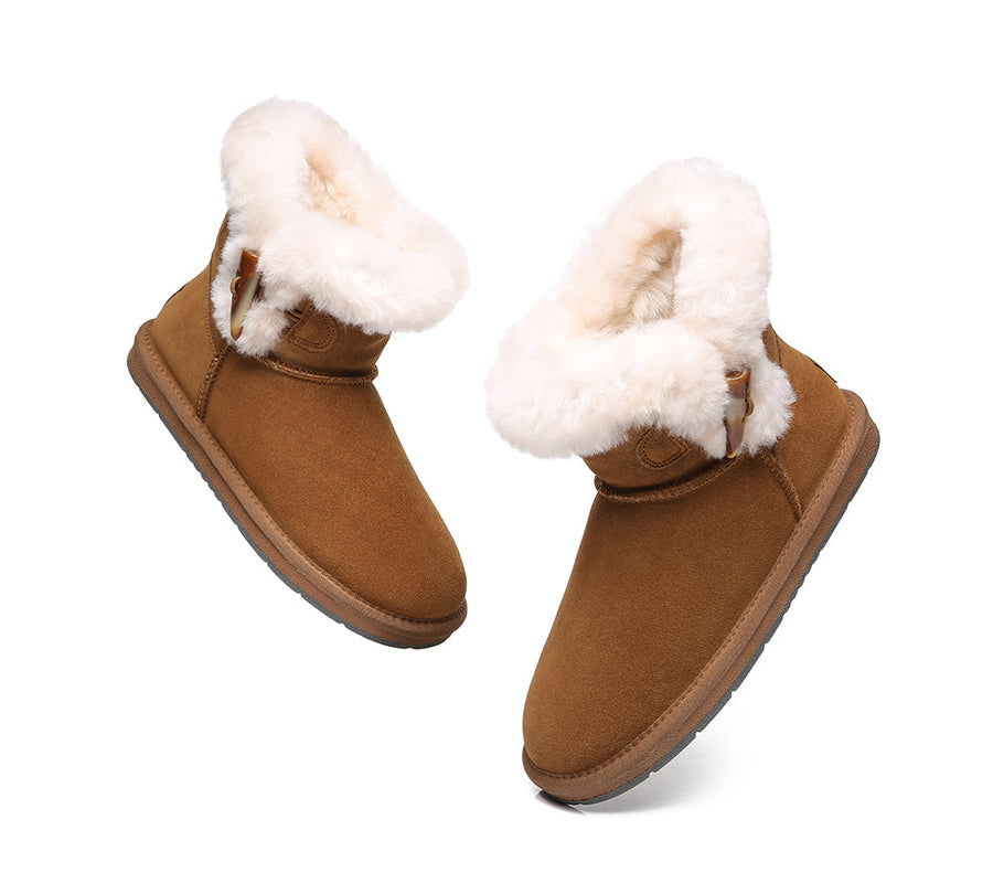 Australian Shepherd UGG Boots Mini Women Tiara Sheepskin Horn Toggle Closure-Boots-PEROZ Accessories