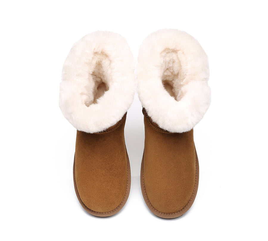 Australian Shepherd UGG Boots Mini Women Tiara Sheepskin Horn Toggle Closure-Boots-PEROZ Accessories