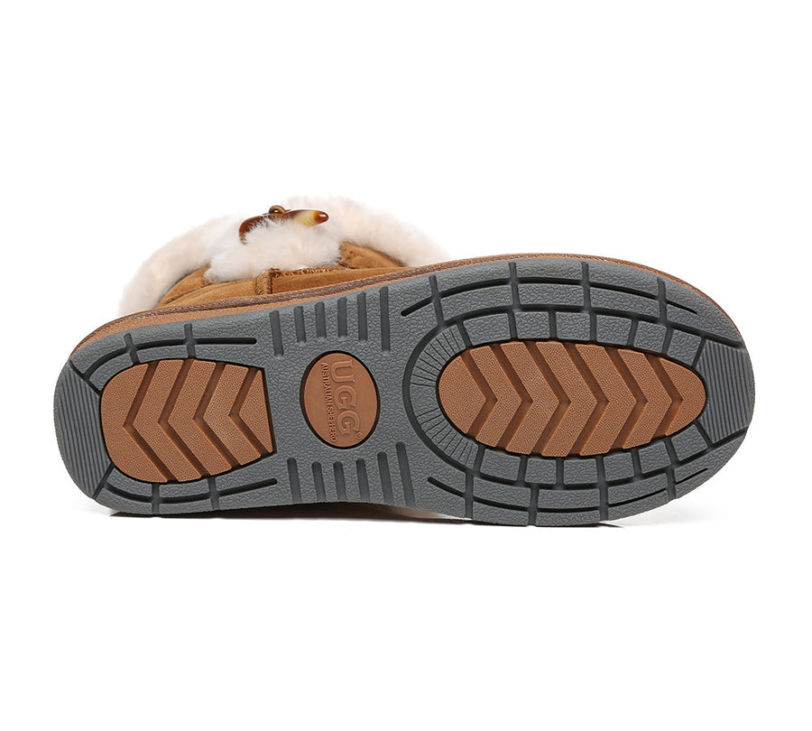 Australian Shepherd UGG Boots Mini Women Tiara Sheepskin Horn Toggle Closure-Boots-PEROZ Accessories