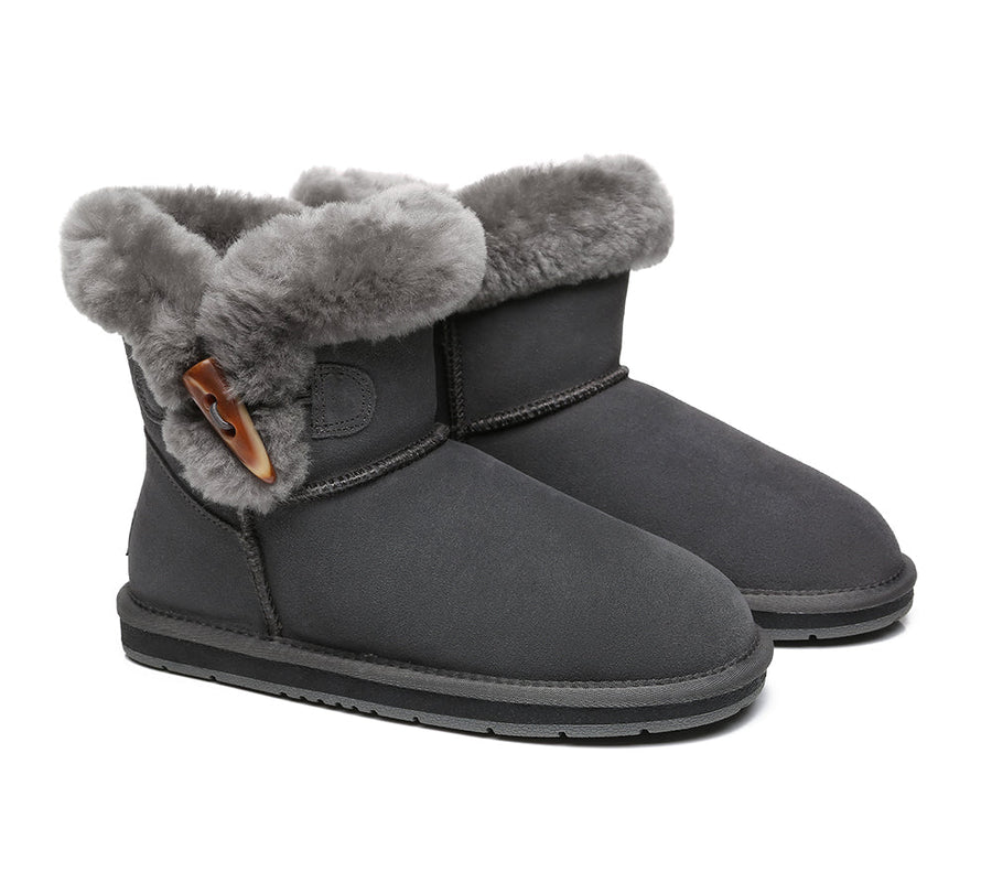 Australian Shepherd UGG Boots Mini Women Tiara Sheepskin Horn Toggle Closure-Boots-PEROZ Accessories