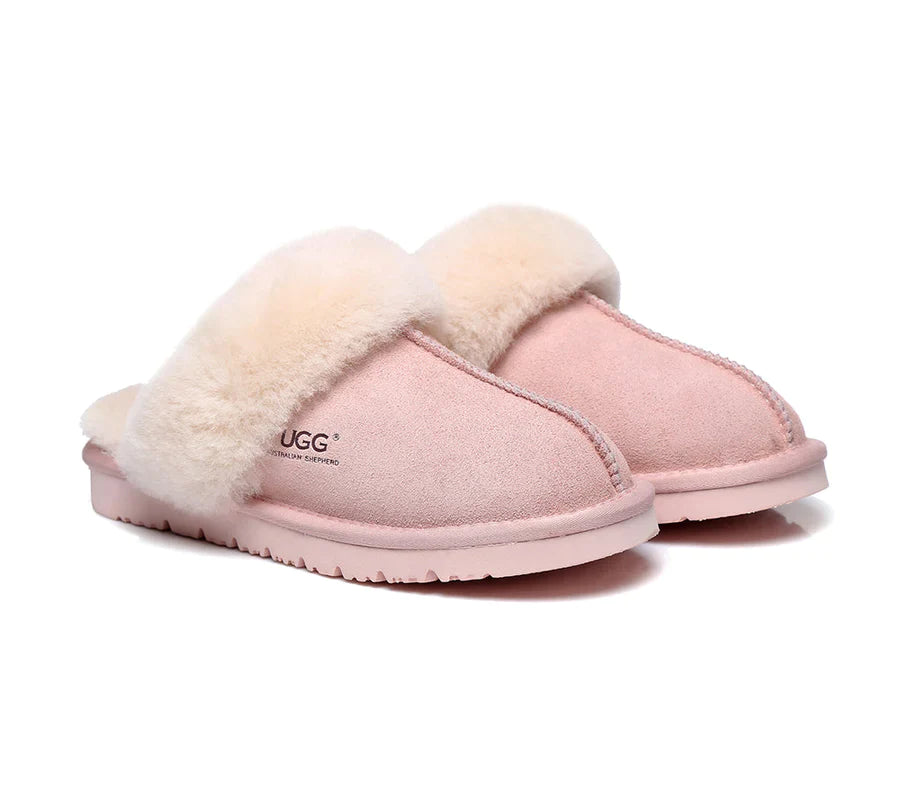 Australian Shepherd Premium Sheepskin UGG Unisex Scuff Slippers Muffin-Slippers-PEROZ Accessories