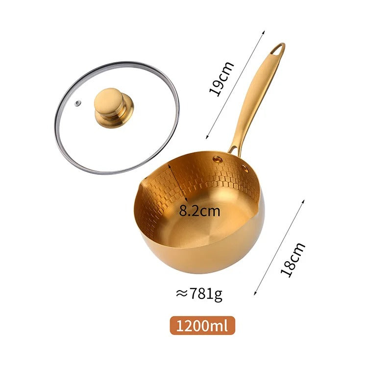 Anygleam Stock Pot Gold Non-Stick Stainless Steel Kitchen Snow Pan Noodle Soup with Lid Cooker Universal Cookware-Pots-PEROZ Accessories