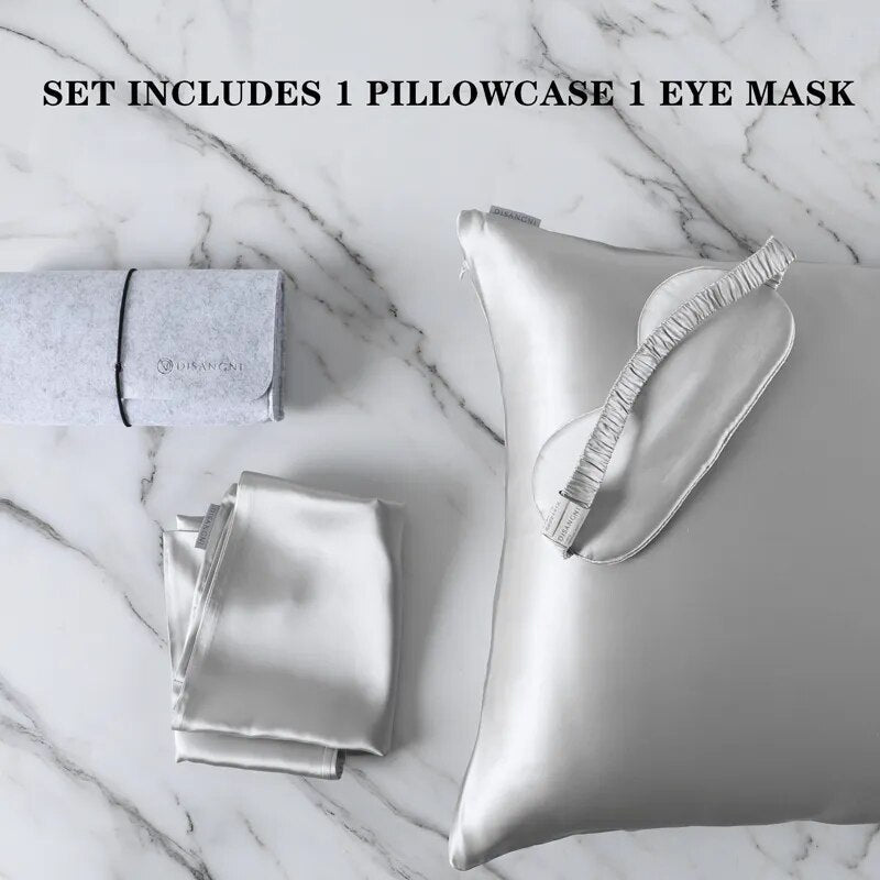Anyhouz Pillowcase 51x66cm Light Gray Set with Eye Mask Natural Mulberry Silk for Comfortable and Relaxing Home Bed-Pillowcases-PEROZ Accessories