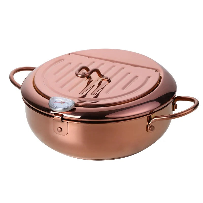 Anygleam Frying Pan Rose Gold Stainless Steel Thermometer Kitchen Utensils Tempura Fryer Pan Temperature Control Fried Cooking Tools-Pots-PEROZ Accessories
