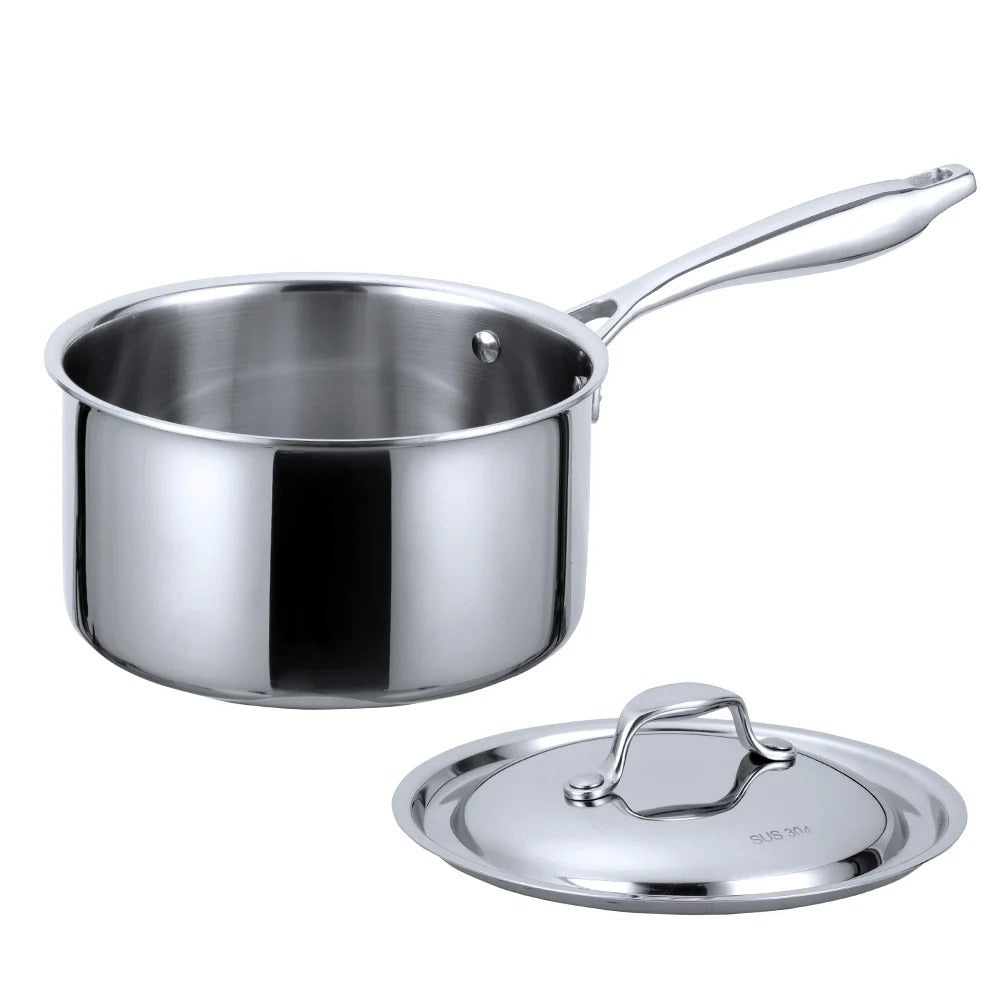 Anygleam Cookware Saucepan Silver 304 Stainless Stainless Milk Pot Soup Noodle Small Pot Dormitory Thickening with Lid Long Handle Induction-Pots-PEROZ Accessories