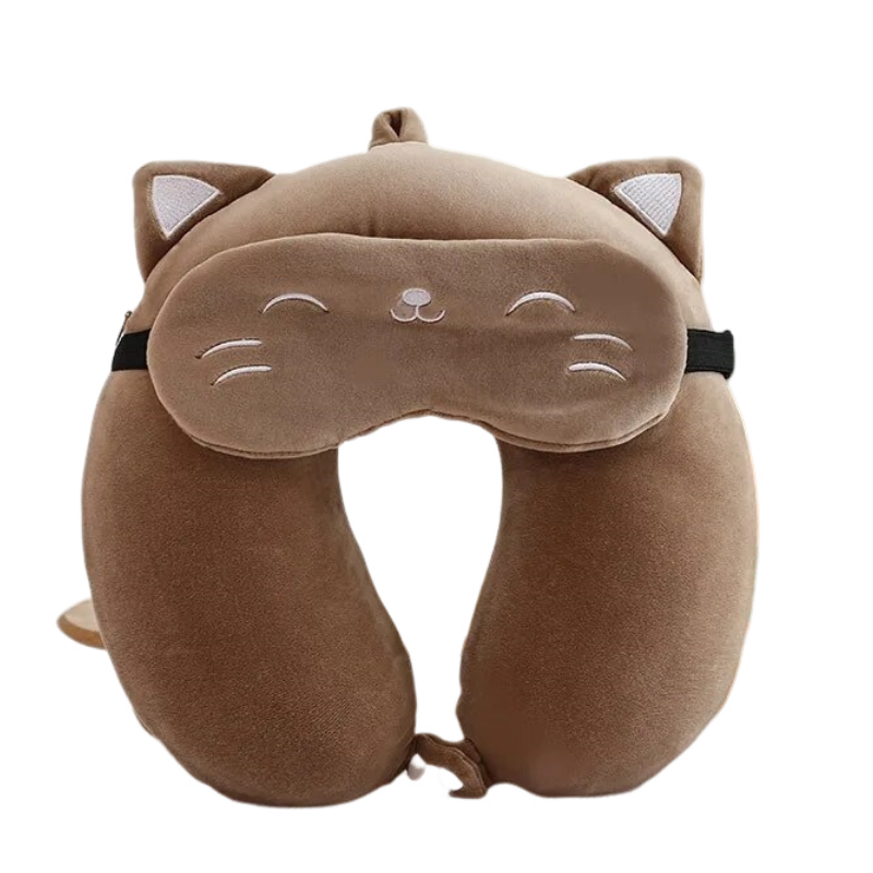 Anypack Neck Pillow Brown Cat Cartoon Memory Cotton U-shaped Soft Fluffy Comfortable Sleep Headrest-Neck Pillow-PEROZ Accessories
