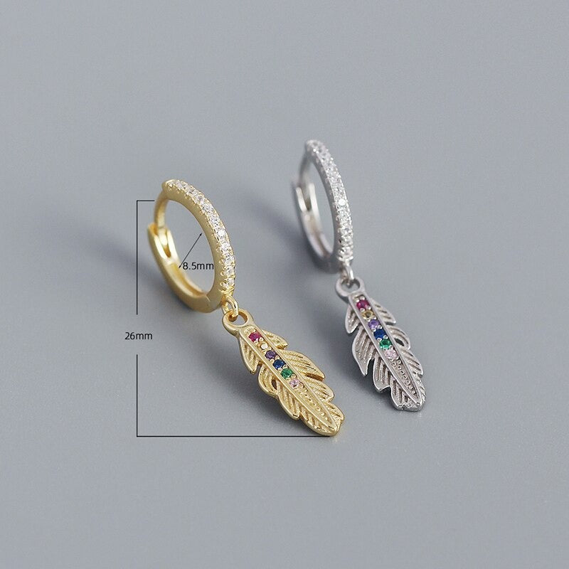 Anyco Drop Fashion Earrings Luxury Zircon Feather Pendant Women Jewelry Gift Gold-Earrings-PEROZ Accessories