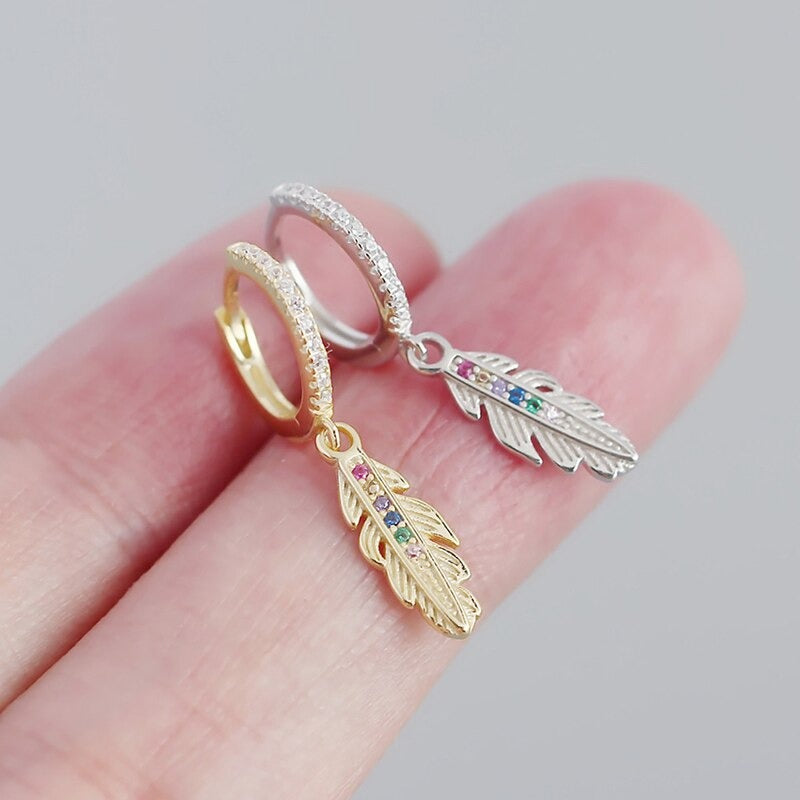Anyco Drop Fashion Earrings Luxury Zircon Feather Pendant Women Jewelry Gift Gold-Earrings-PEROZ Accessories