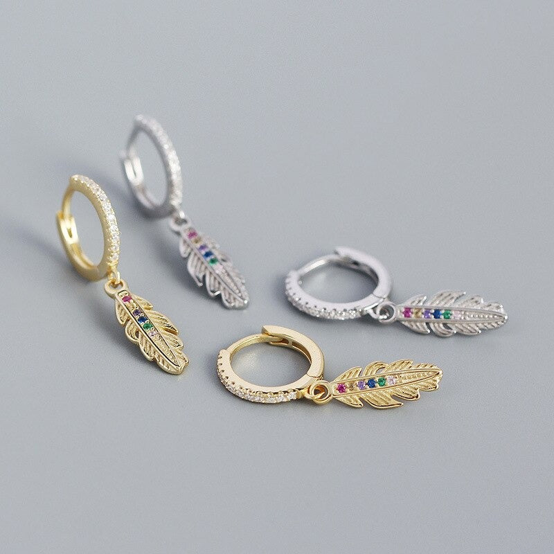 Anyco Drop Fashion Earrings Luxury Zircon Feather Pendant Women Jewelry Gift Sterling Silver-Earrings-PEROZ Accessories