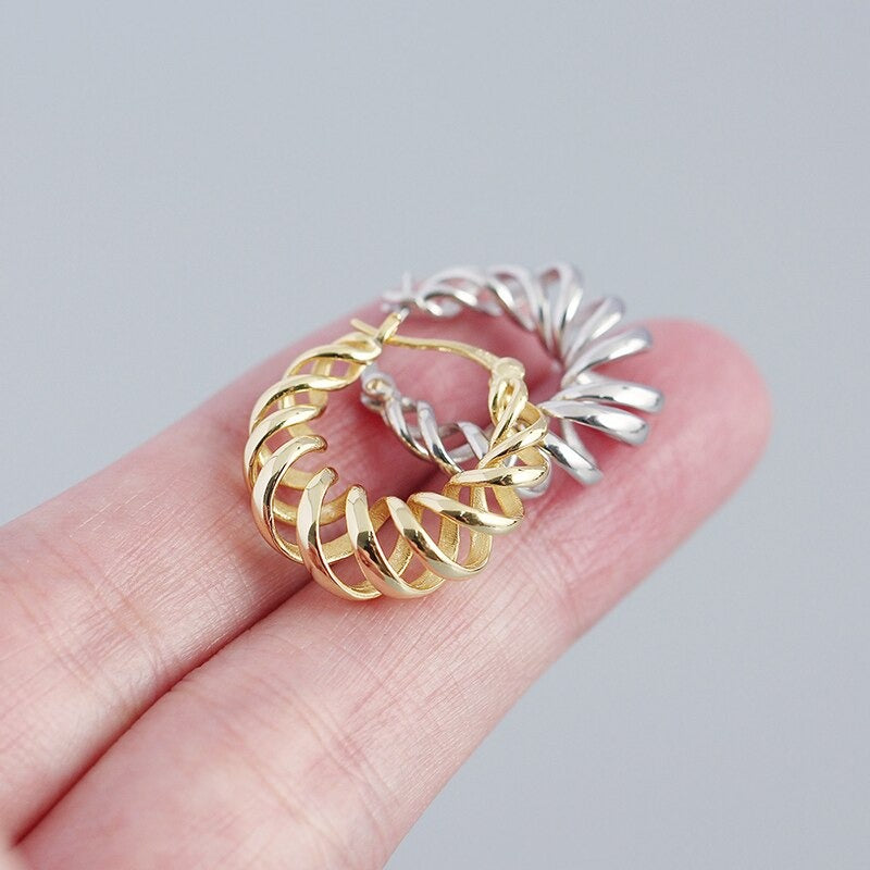 Anyco Earrings Hip Hop Punk Hollow Twisted Sterling Silver Unique Exaggerated Hoop Piercing For Women Jewelry-Earrings-PEROZ Accessories
