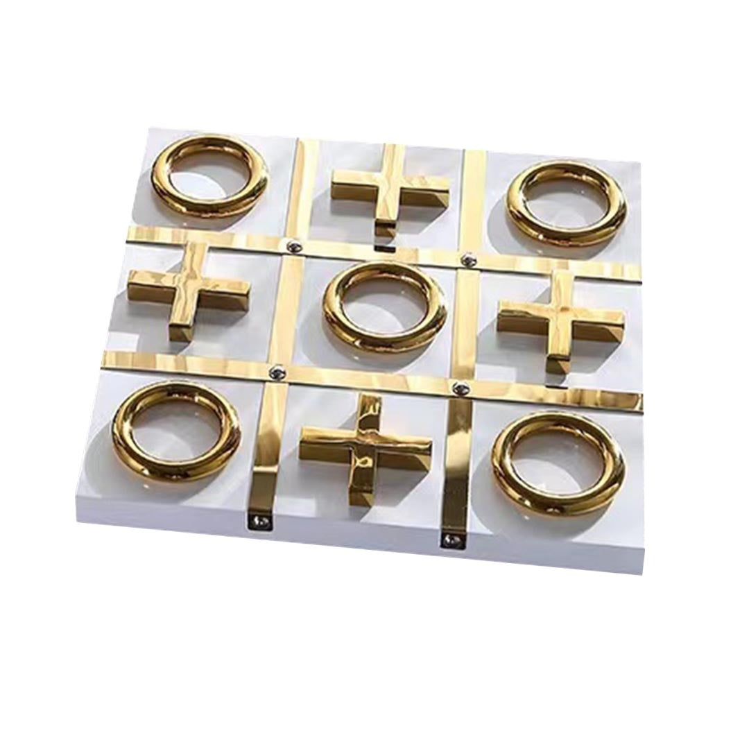 Anyhouz Tic-Tac-Toe XO Board Gold and White Tabletop Home Decor Modern Art Living Room Display House Decorative Crafts Metal Ornaments-Ornaments-PEROZ Accessories