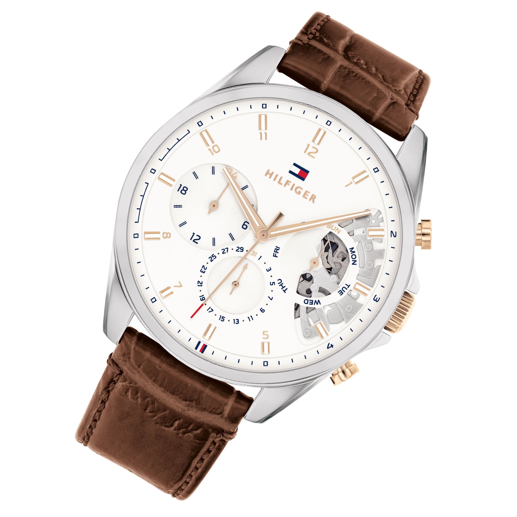 Tommy Hilfiger Brown Leather Silver White Dial Men&