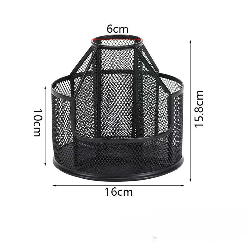 Anypack Pen Holder Storage Black Rotating Pen Holder Storage Box Mesh Creative Simple Office Desktop Large Capacity Home Storage Organizer-Organizers-PEROZ Accessories