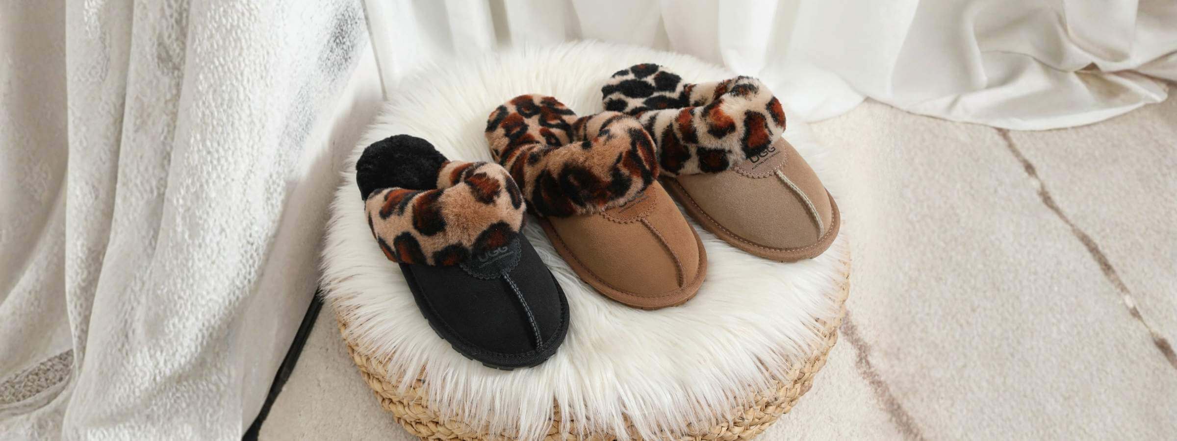 Animal print cheetah UGG slippers in trending colours available online at Peroz Australia