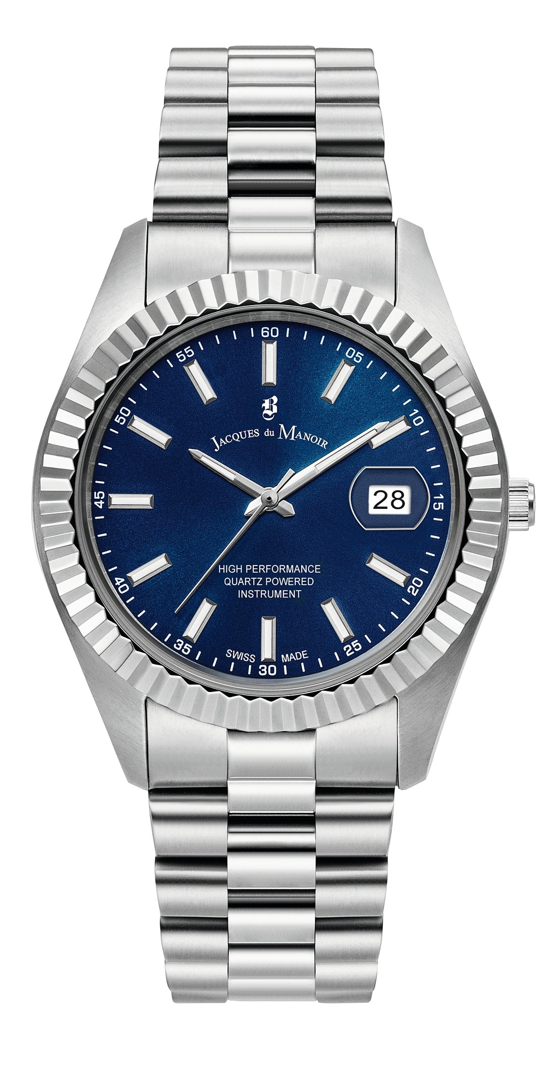 Jacques Du Manoir Swiss Inspiration Business Date Silver Blue Watch-PEROZ Accessories