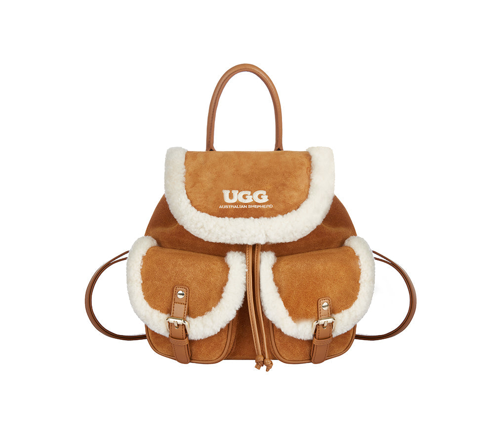AUSTRALIAN SHEPHERD® Women Fluffy Wool Adjustable Strap Drawstring Charlie Backpack-PEROZ Accessories