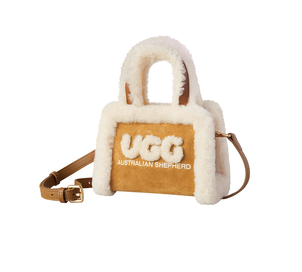 AUSTRALIAN SHEPHERD  Women Fluffy Shearling Strap Over Shoulder Bag Momo