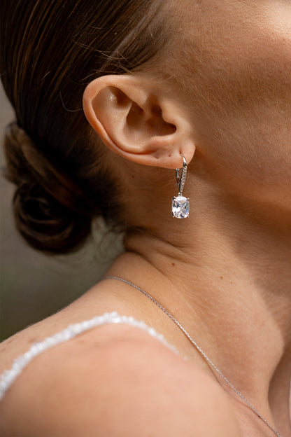 SYDNEY SOIRÉE ELAINE CUSHION CUT DROP EARRINGS SILVER-PEROZ Accessories