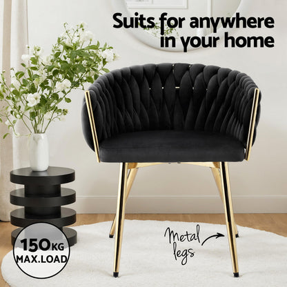 1 Set of 2 Artiss Dining Chairs Velvet Armchair Black-Furniture > Dining > Kitchen &amp; Dining Chairs-PEROZ Accessories