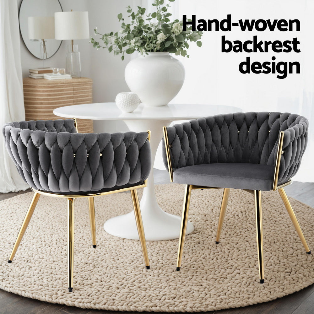 1 Set of 2 Artiss Dining Chairs Velvet Armchair Grey-Furniture > Dining > Kitchen &amp; Dining Chairs-PEROZ Accessories