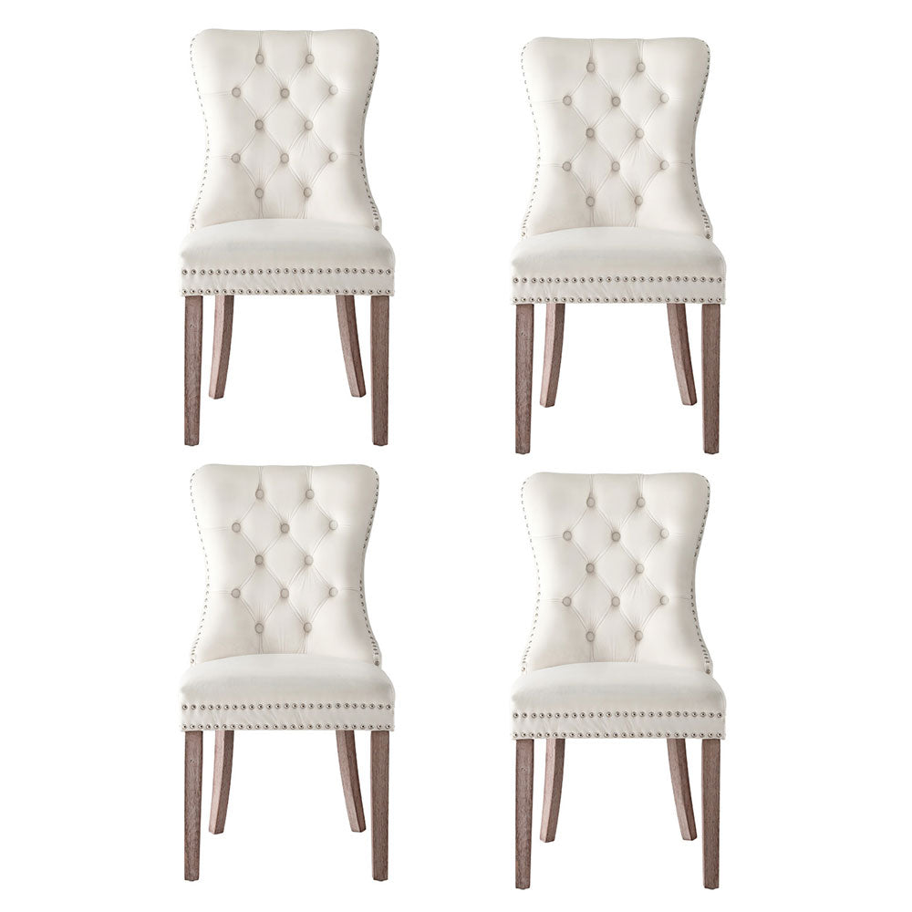 1 Set of 4 Artiss Dining Chairs Beige Velvet-Furniture > Dining > Kitchen &amp; Dining Chairs-PEROZ Accessories