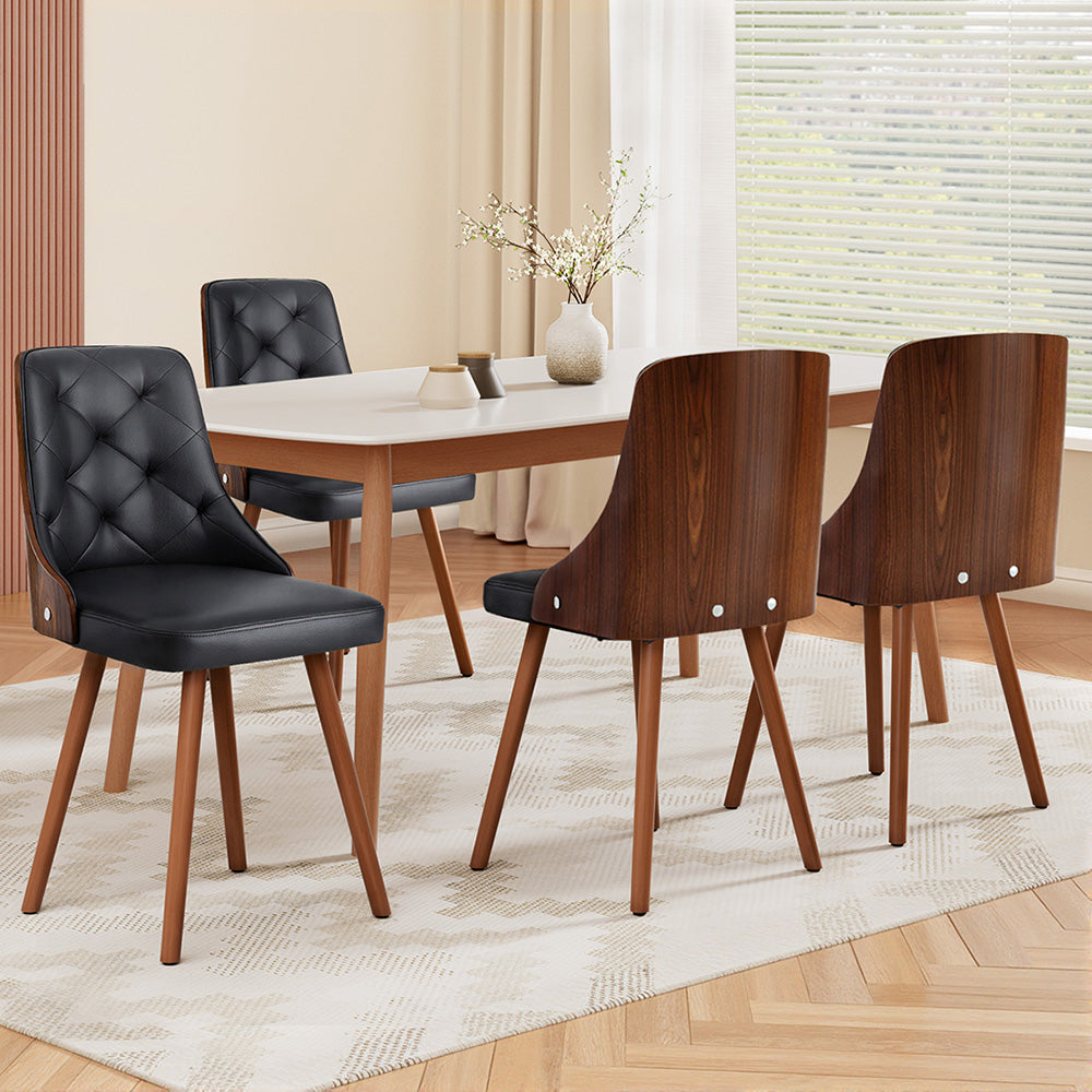 1 Set of 4 Artiss Dining Chairs Black PU-Furniture > Dining > Kitchen &amp; Dining Chairs-PEROZ Accessories